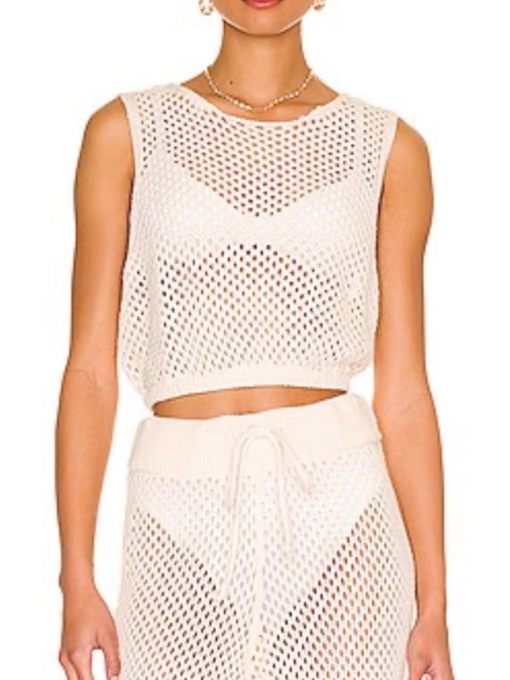 WeWoreWhat Cream Crochet Sleeveless Crop Top - size L